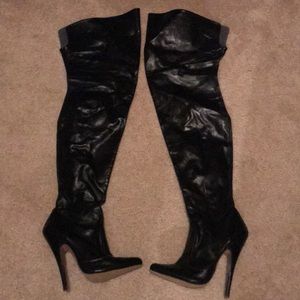 Black leather thigh high boots. Size 9